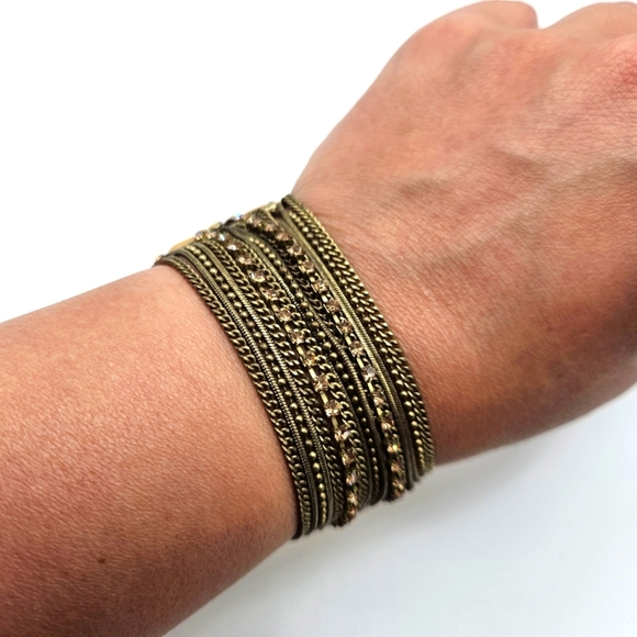 VINTAGE Champagne Freshwater Pearl Pink Rhinestone Chain Stretch Bracelet - Picture 7 of 8